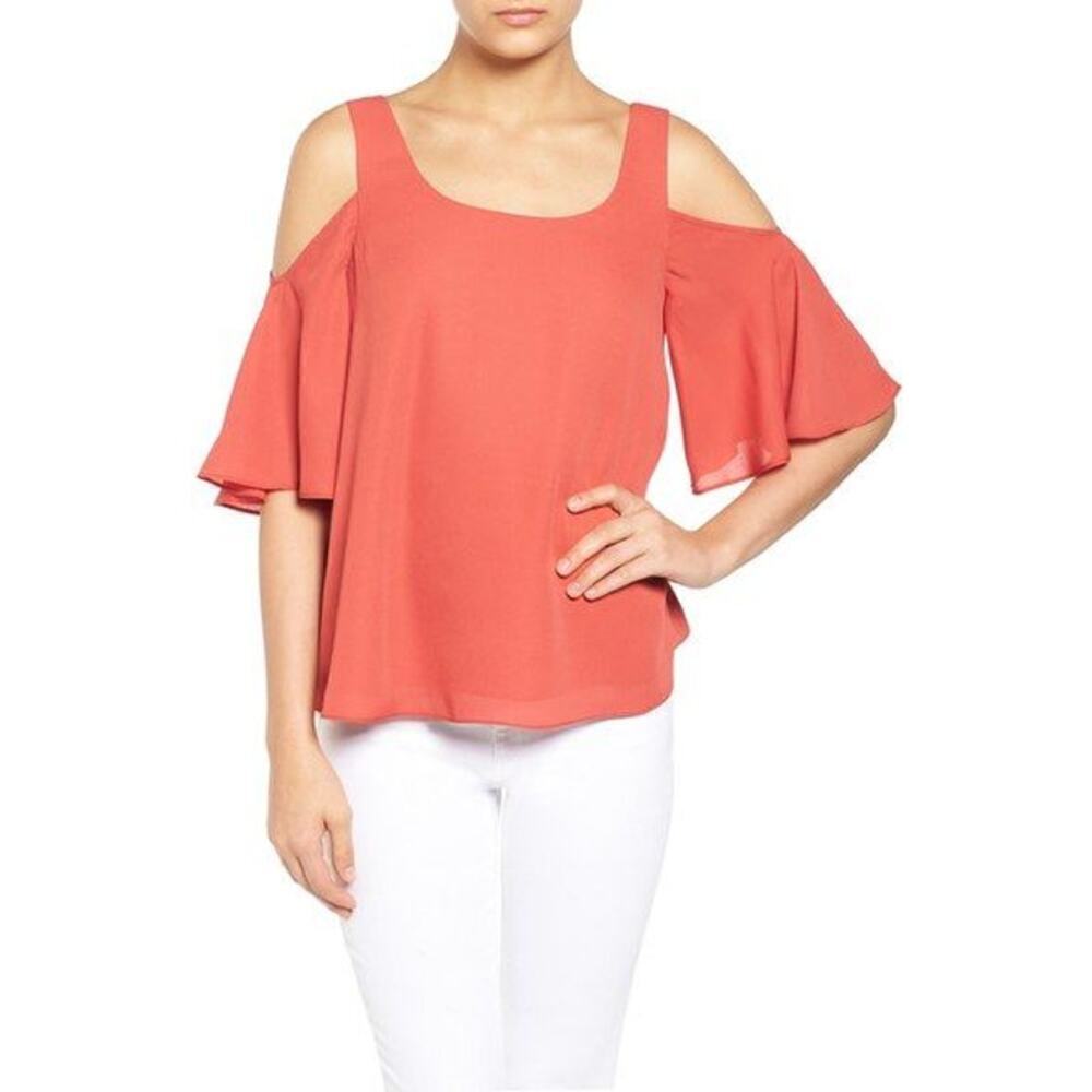 Chelsea28 Chiffon Cold Shoulder Cross Back Top Size Small